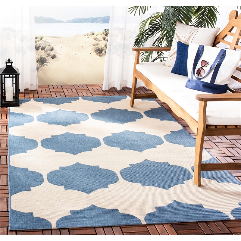 Pemberly Row Contemporary Beige Indoor Outdoor Rug in Square 5'3