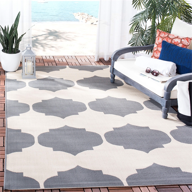 Pemberly Row Contemporary Beige Indoor Outdoor Rug in Square 5'3