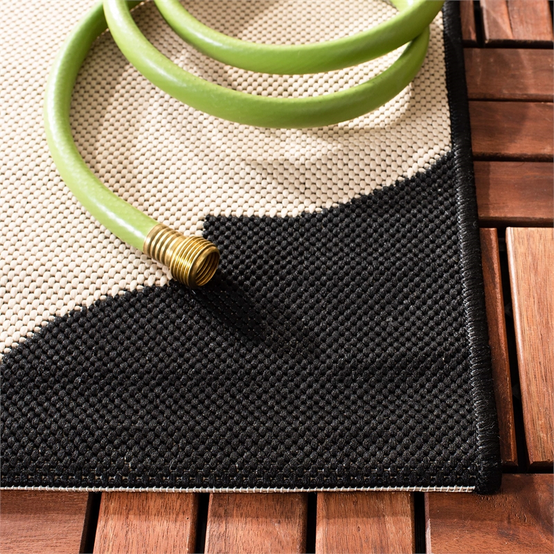 Pemberly Row Contemporary Beige Indoor Outdoor Rug 9' x 12' Large Area