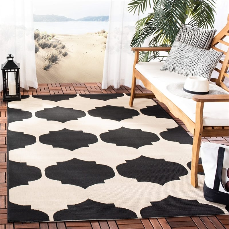 Pemberly Row Contemporary Beige Indoor Outdoor Rug in Square 5'3