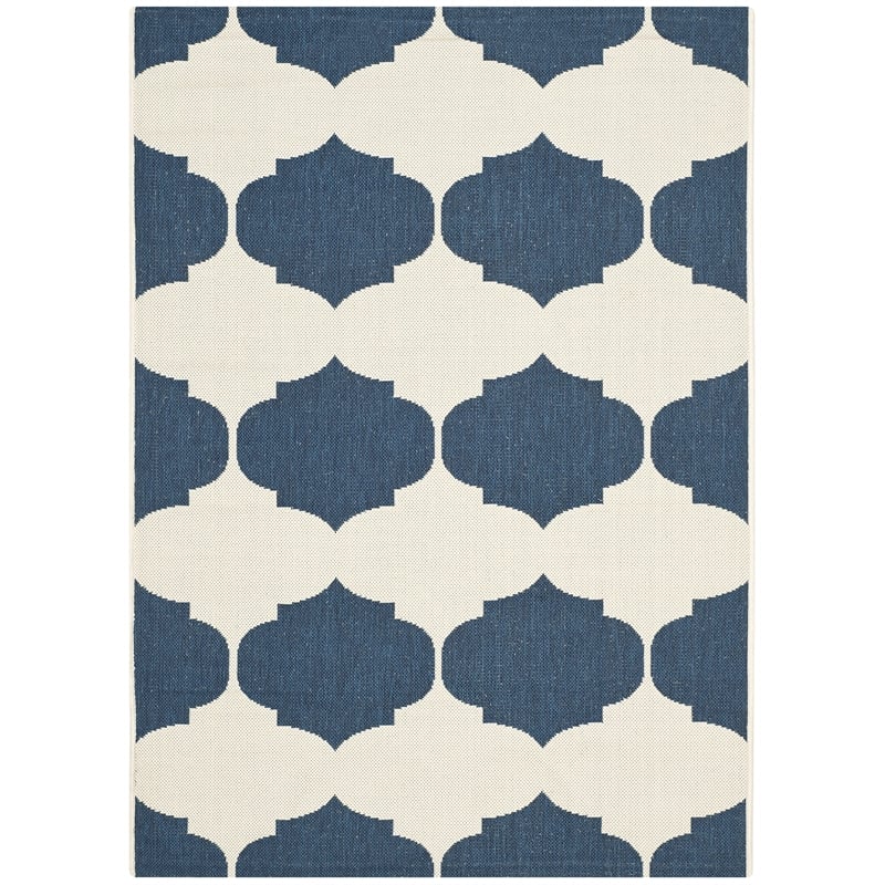 Pemberly Row Contemporary Beige Indoor Outdoor Rug 4' x 5'7