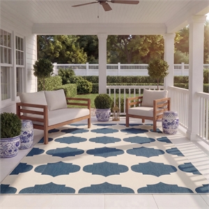 Pemberly Row Contemporary Beige Indoor Outdoor Rug 8' x 11' for Spaces