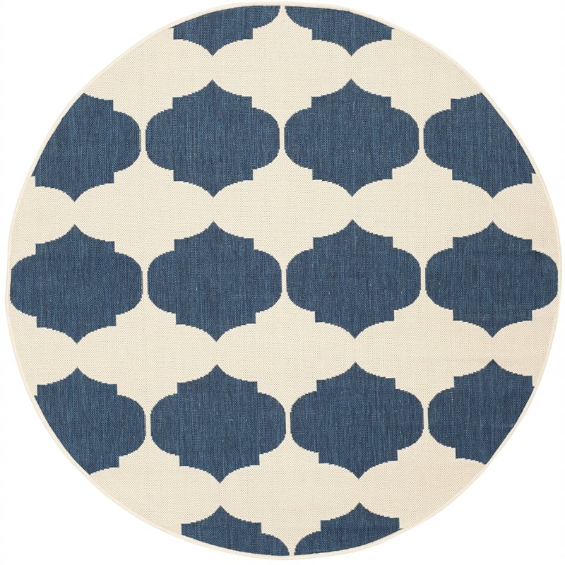 Pemberly Row Contemporary Beige Indoor Outdoor Rug in Round 5'3