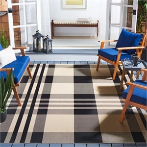 Pemberly Row Contemporary Black Indoor Outdoor Rug 9' x 12' for Any Room
