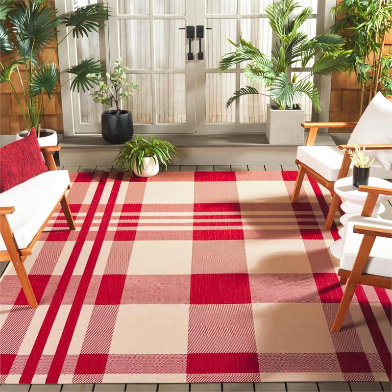 Pemberly Row Contemporary Red Indoor Outdoor Rug 9' x 12' for Any Room