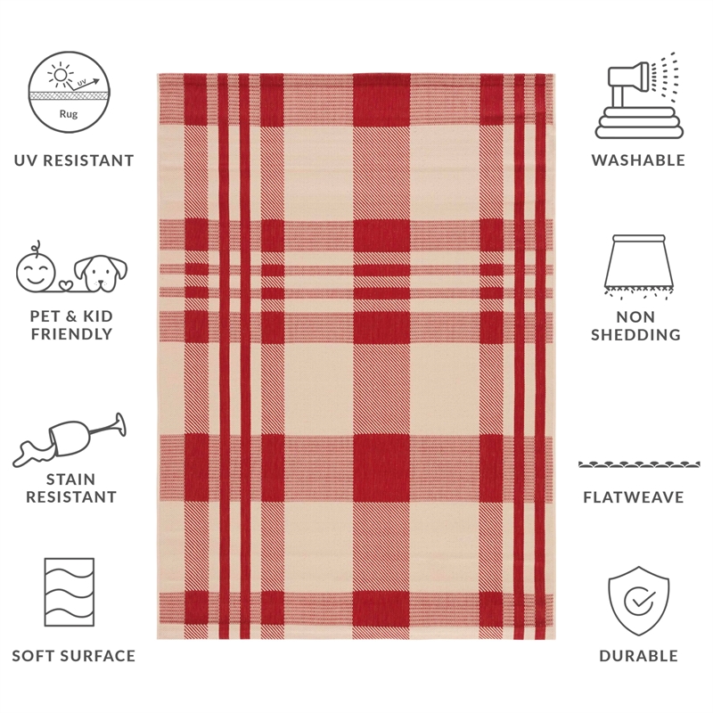 Pemberly Row Contemporary Red Indoor Outdoor Rug 9' x 12' for Any Room