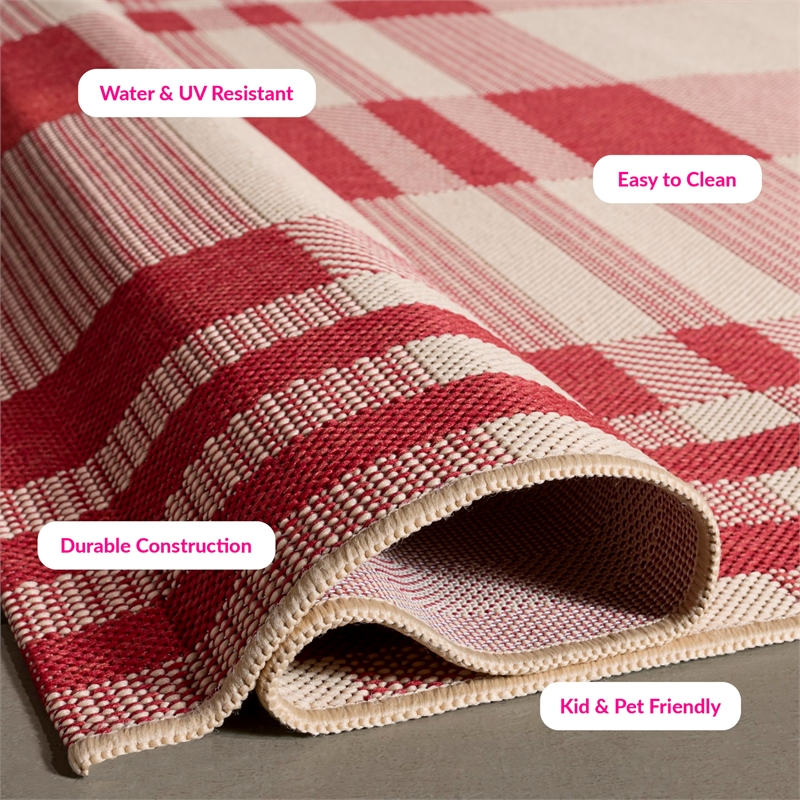 Pemberly Row Contemporary Red Indoor Outdoor Rug 9' x 12' for Any Room