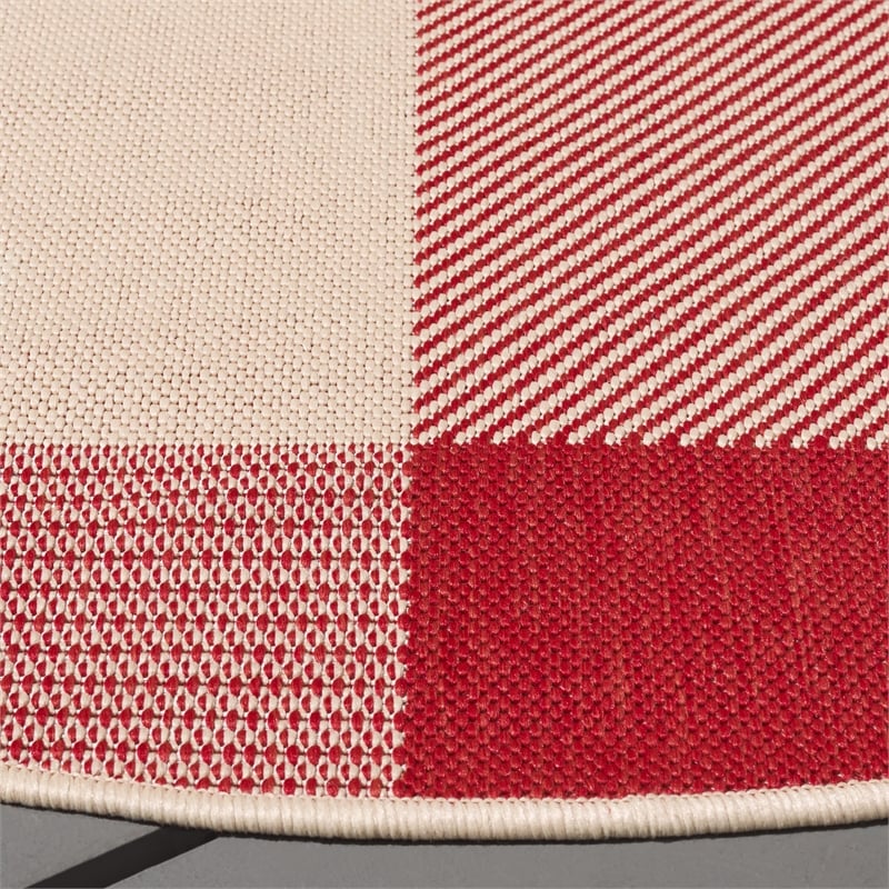 Pemberly Row Contemporary Red Indoor Outdoor Rug in Round 7'10