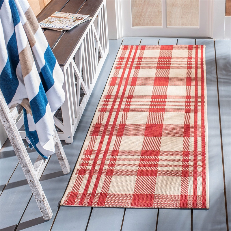 Pemberly Row Contemporary Red Indoor Outdoor Runner Rug 2'3
