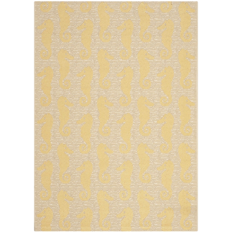 Pemberly Row Contemporary Beige Indoor Outdoor Rug 4' x 5'7