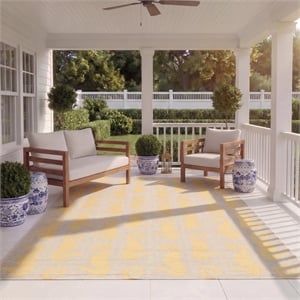 Pemberly Row Contemporary Beige Indoor Outdoor Rug 8' x 11' Living Area