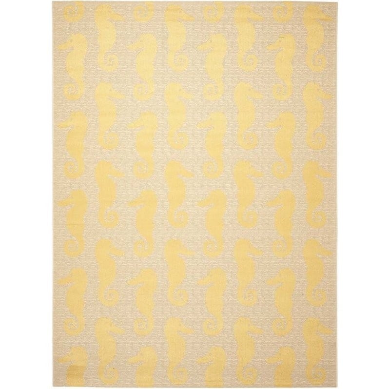 Pemberly Row Contemporary Beige Indoor Outdoor Rug 9' x 12' Living Area