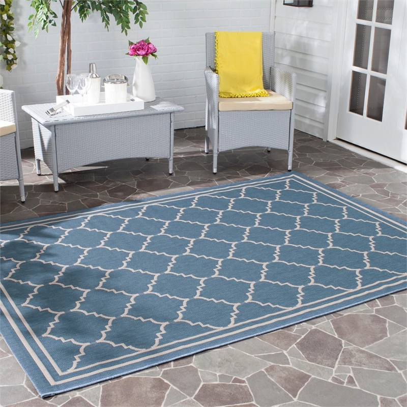 Pemberly Row Polypropylene Blue Indoor Outdoor Rug - 8' x 11'