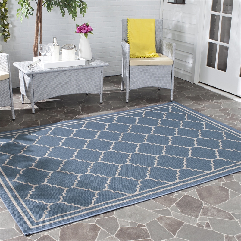 Pemberly Row Polypropylene Blue Indoor Outdoor Rug - Square 6'7