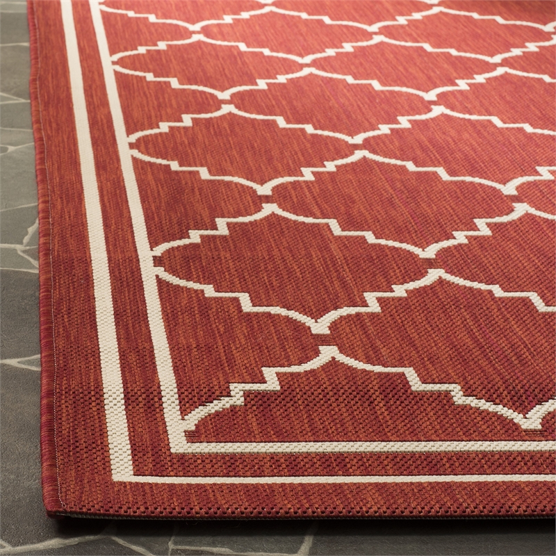 Pemberly Row Polypropylene Red Indoor Outdoor Rug - 4' x 5'7