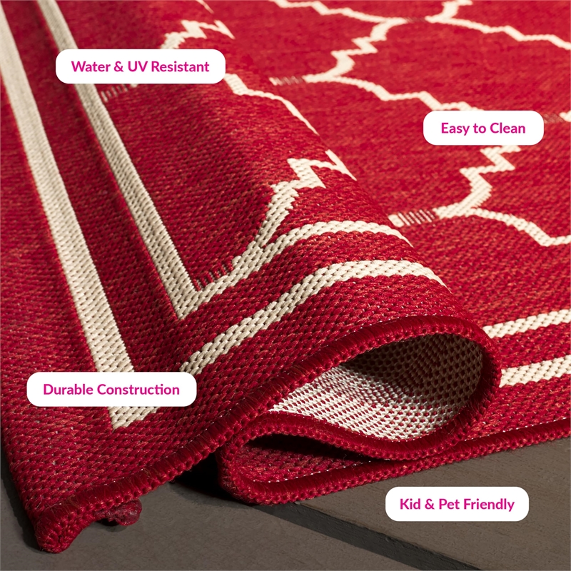 Pemberly Row Polypropylene Red Indoor Outdoor Rug - 5'3