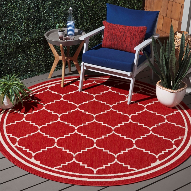 Pemberly Row Polypropylene Red Indoor Outdoor Rug - Round 6'7