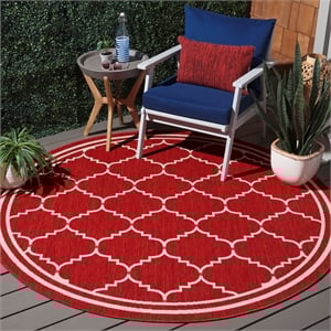 Pemberly Row Polypropylene Red Indoor Outdoor Rug - Round 6'7&quot