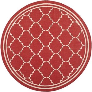 Pemberly Row Polypropylene Red Indoor Outdoor Rug - Round 6'7&quot