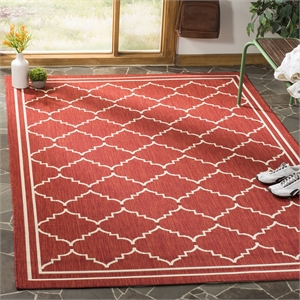 Pemberly Row Polypropylene Red Indoor Outdoor Rug - Square 6'7&quot