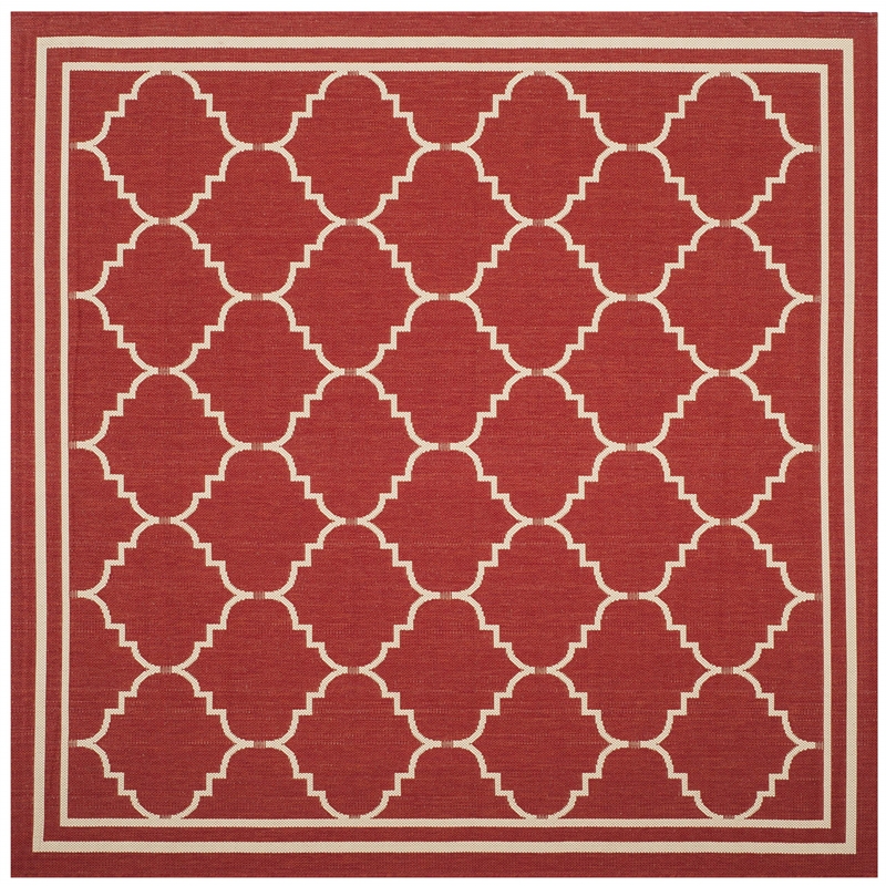 Pemberly Row Polypropylene Red Indoor Outdoor Rug - Square 6'7