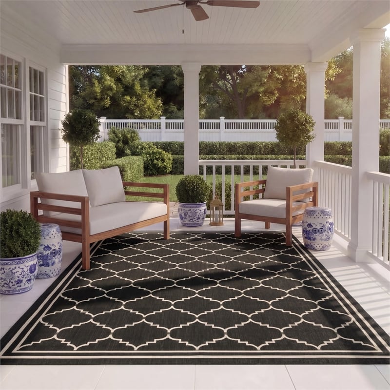 Pemberly Row Polypropylene Black Indoor Outdoor Rug - 8' x 11'