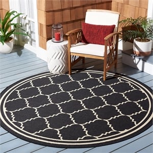 Pemberly Row Polypropylene Black Indoor Outdoor Rug - Round 6'7&quot