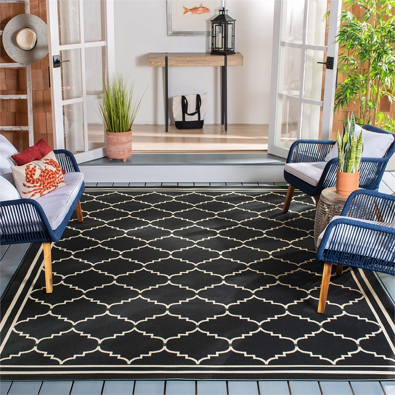 Pemberly Row Polypropylene Black Indoor Outdoor Rug - Square 6'7