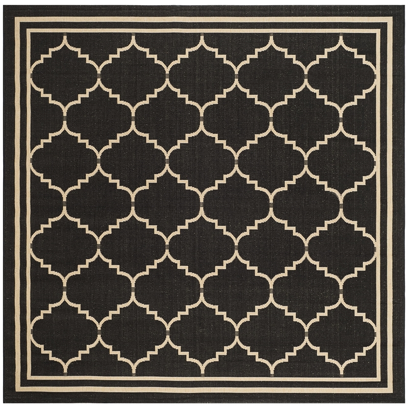 Pemberly Row Polypropylene Black Indoor Outdoor Rug - Square 6'7