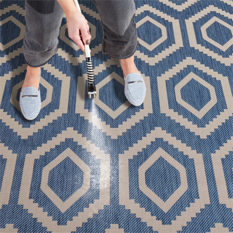 Pemberly Row Polypropylene Blue Indoor Outdoor Rug - 8' x 11'