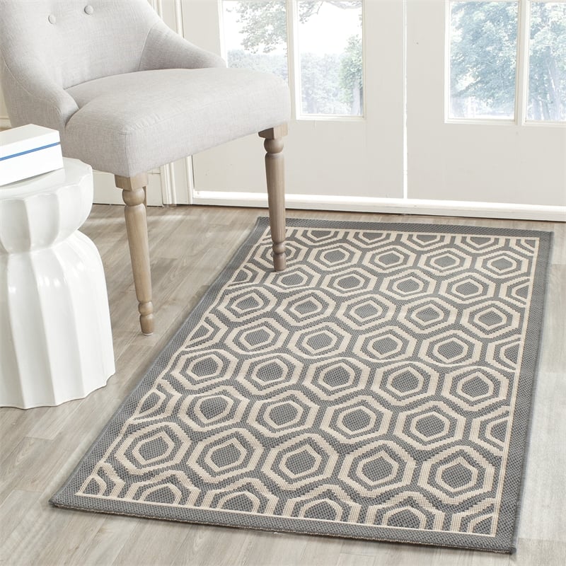 Pemberly Row Polypropylene Anthracite Indoor Outdoor Rug - 2'7