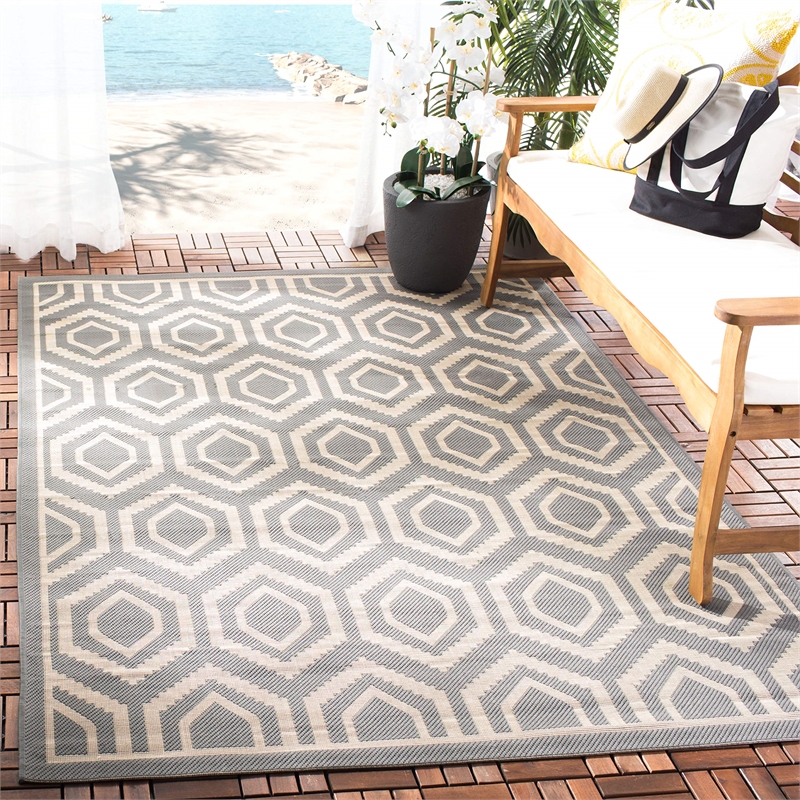Pemberly Row Polypropylene Anthracite Indoor Outdoor Rug - Square 7'10