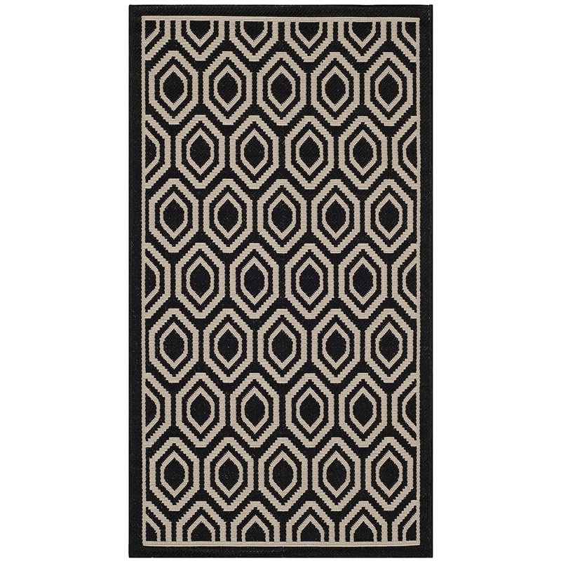Pemberly Row Polypropylene Black Indoor Outdoor Rug - 2'7