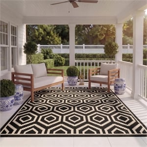 Pemberly Row Polypropylene Black Indoor Outdoor Rug - 8' x 11'
