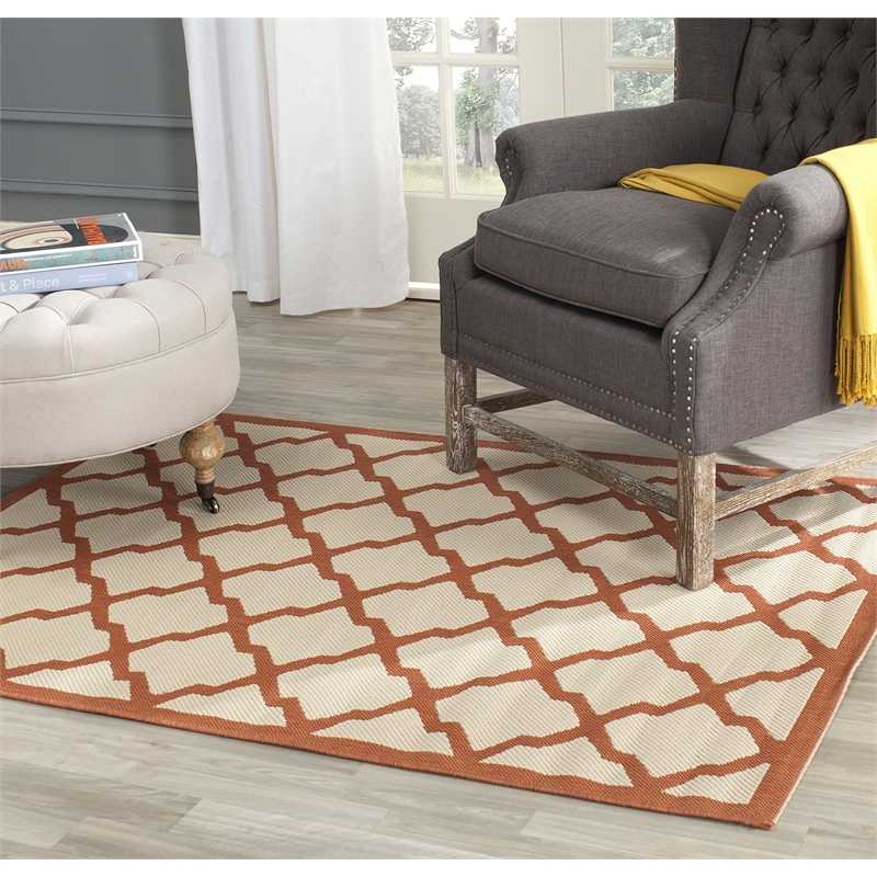 Pemberly Row Polypropylene Beige Indoor Outdoor Rug - 4' x 5'7