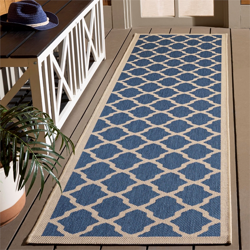 Pemberly Row Polypropylene Blue Indoor Outdoor Rug - Runner 2'3