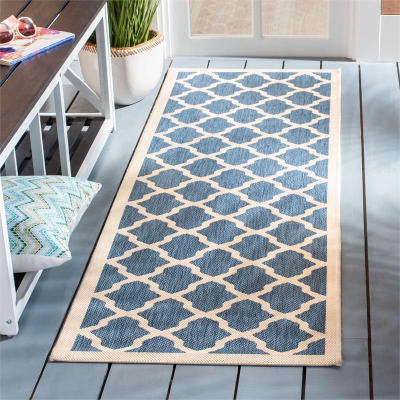 Pemberly Row Polypropylene Blue Indoor Outdoor Rug - Runner 2'3
