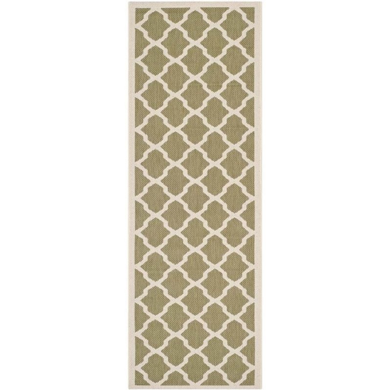 Pemberly Row Polypropylene Green Indoor Outdoor Rug - Runner 2'3