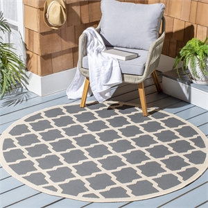 Pemberly Row Polypropylene Anthracite Indoor Outdoor Rug - Round 4'