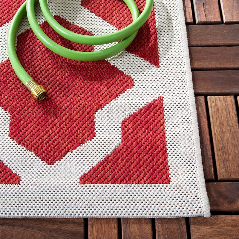 Pemberly Row Polypropylene Red Indoor Outdoor Rug - 9' x 12'