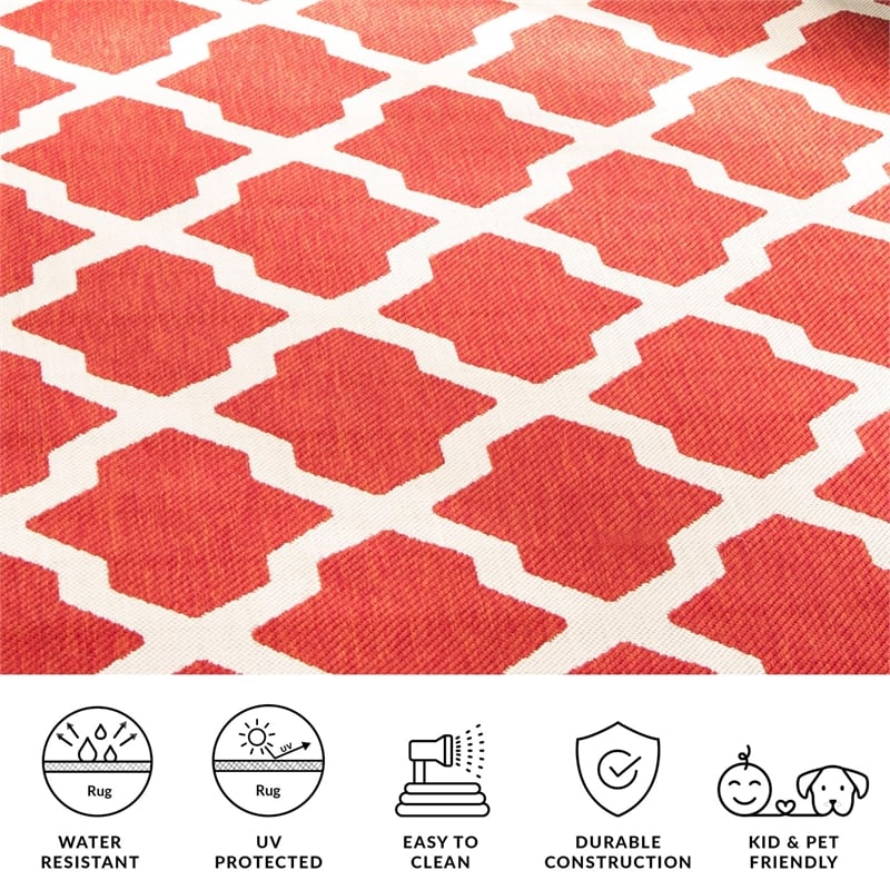 Pemberly Row Polypropylene Red Indoor Outdoor Rug - 9' x 12'