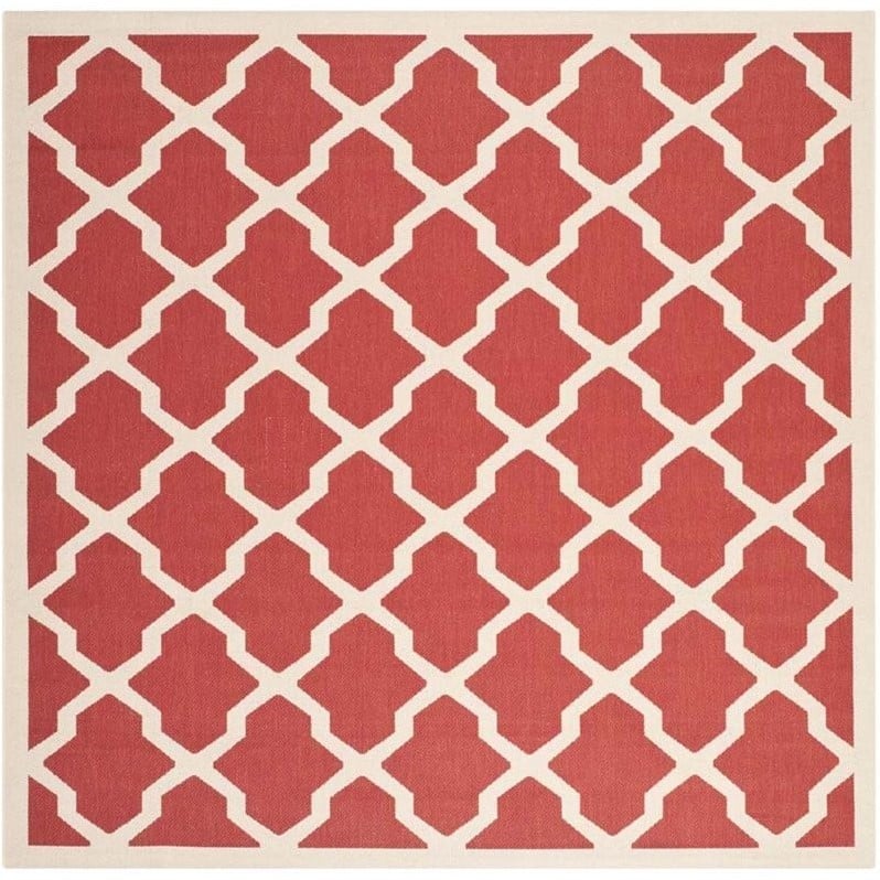 Pemberly Row Polypropylene Red Indoor Outdoor Rug - Square 5'3