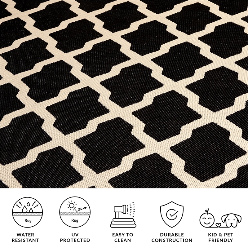 Pemberly Row Polypropylene Black Indoor Outdoor Rug - 9' x 12'
