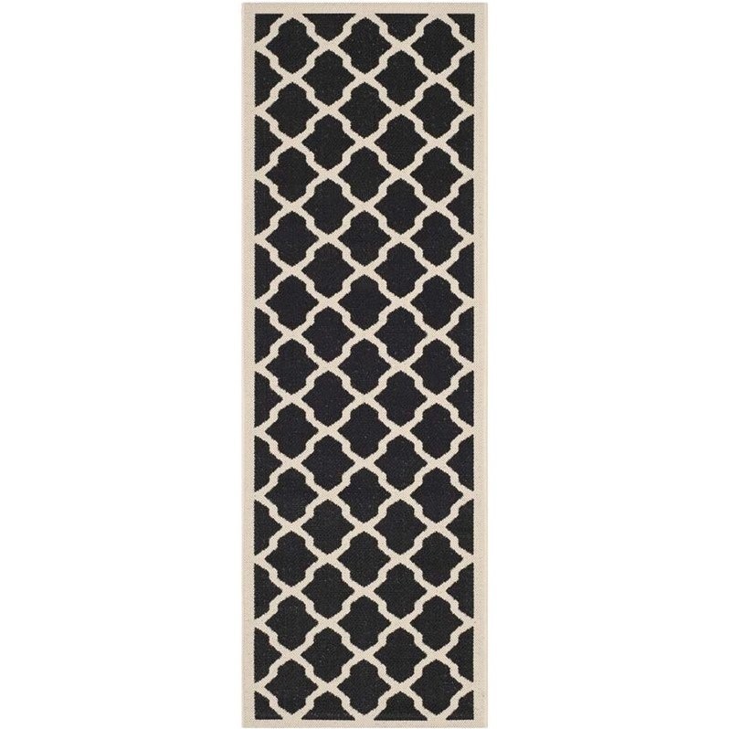 Pemberly Row Polypropylene Black Indoor Outdoor Rug - Runner 2'3
