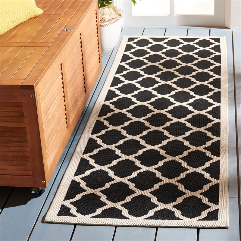 Pemberly Row Polypropylene Black Indoor Outdoor Rug - Runner 2'3