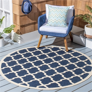 Pemberly Row Polypropylene Navy Indoor Outdoor Rug - Round 4'