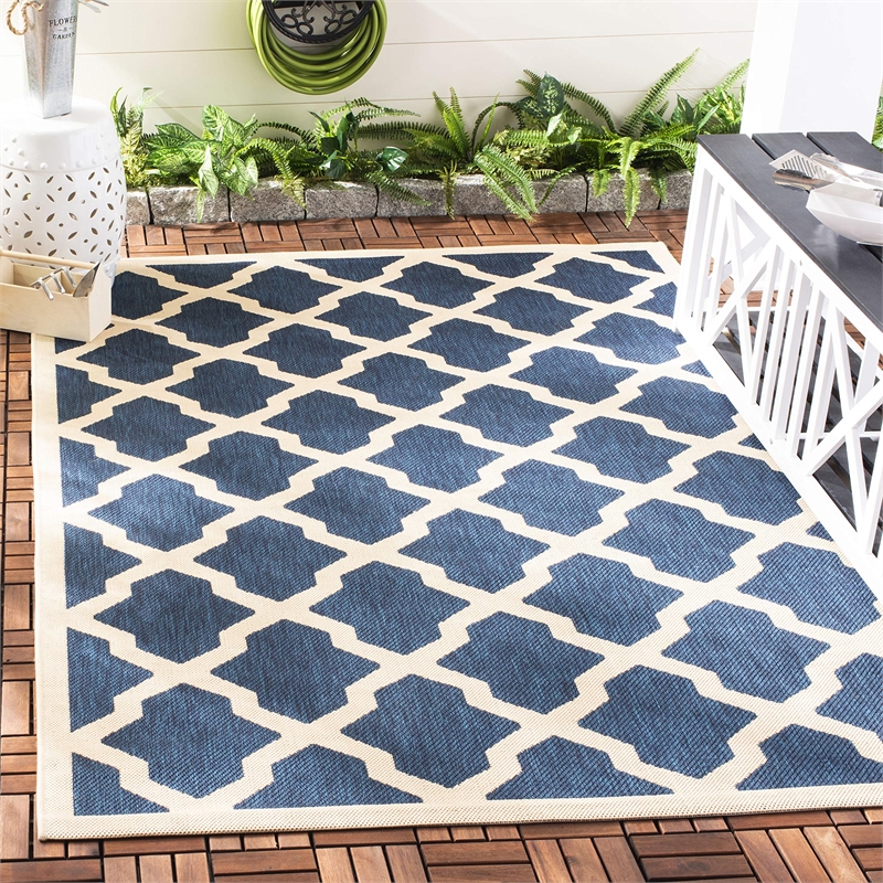 Pemberly Row Polypropylene Navy Indoor Outdoor Rug - Square 7'10