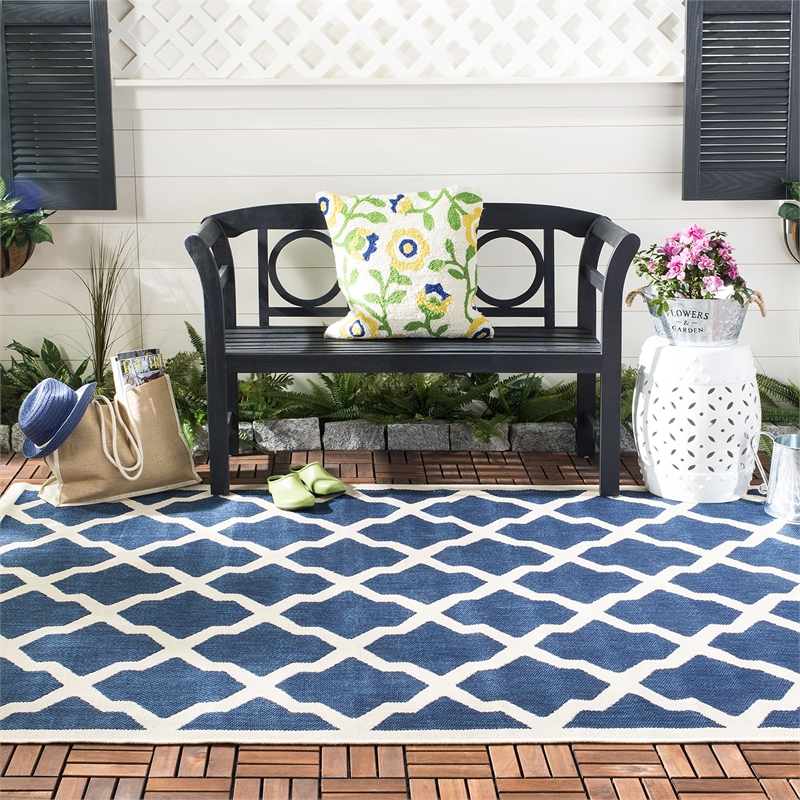 Pemberly Row Polypropylene Navy Indoor Outdoor Rug - Square 7'10