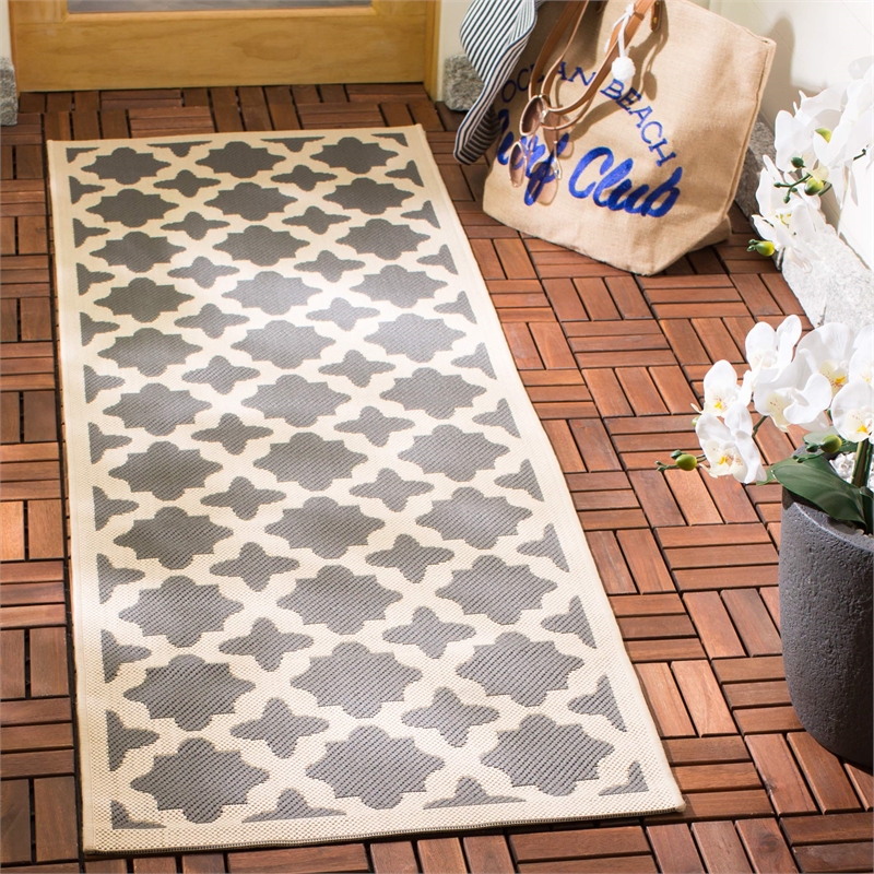 Pemberly Row Polypropylene Anthracite Indoor Outdoor Rug - Runner 2'3