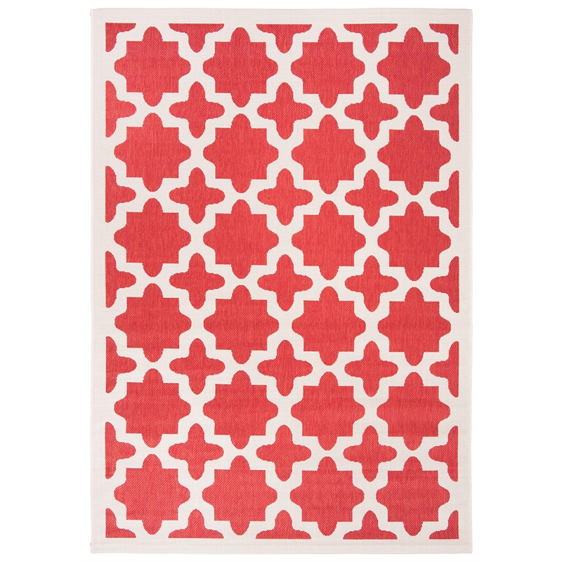 Pemberly Row Polypropylene Red Indoor Outdoor Rug - 5'3